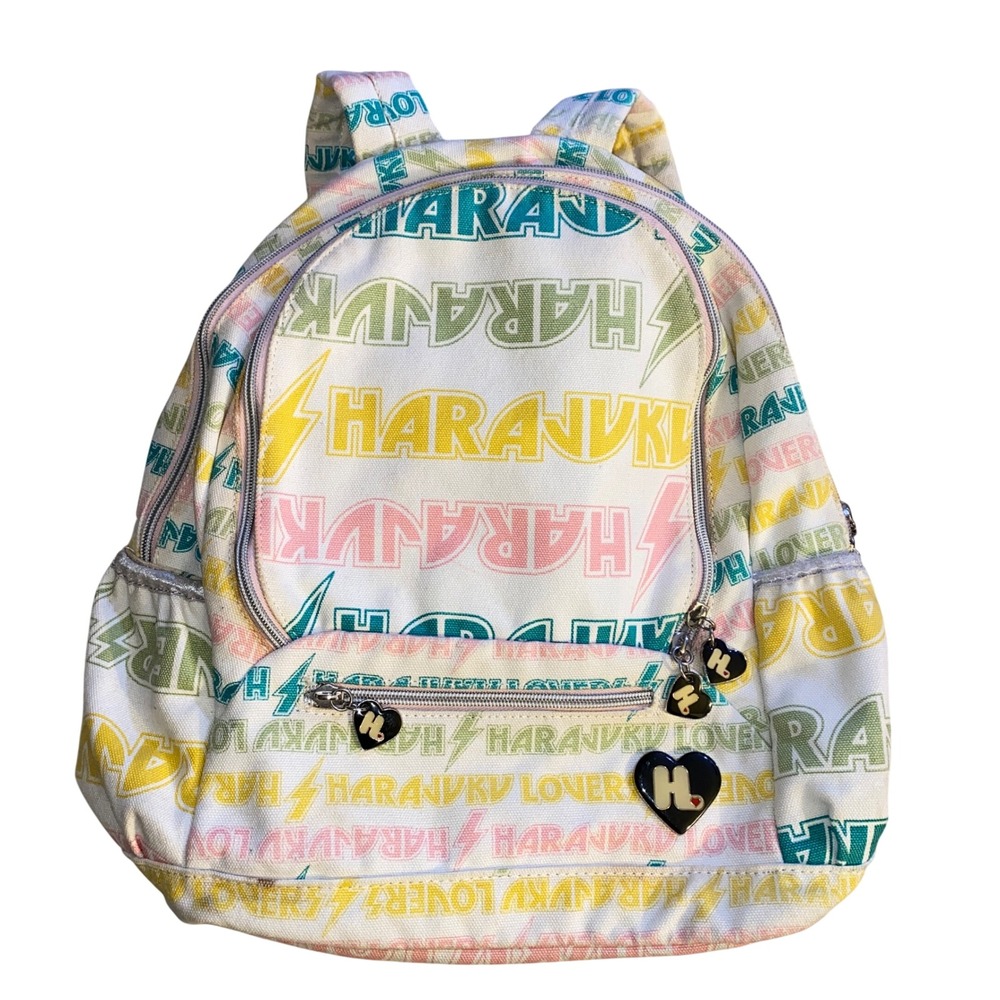 Harajuku Lovers Vintage Mini Backpack Pastel Logo Canvas Heart Charms Y2K